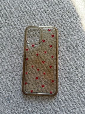 iPhone 12 Pro Max Clear Phone Case with Red Heart Pattern